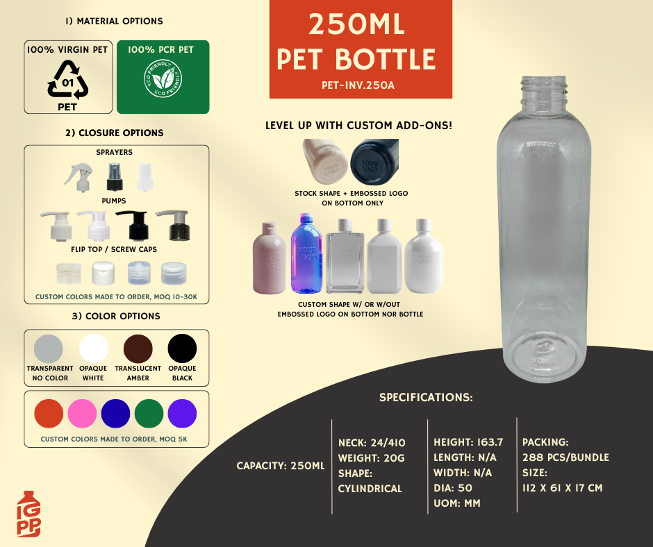 250 ML PET BOTTLE - CLEAR CYLINDRICAL
