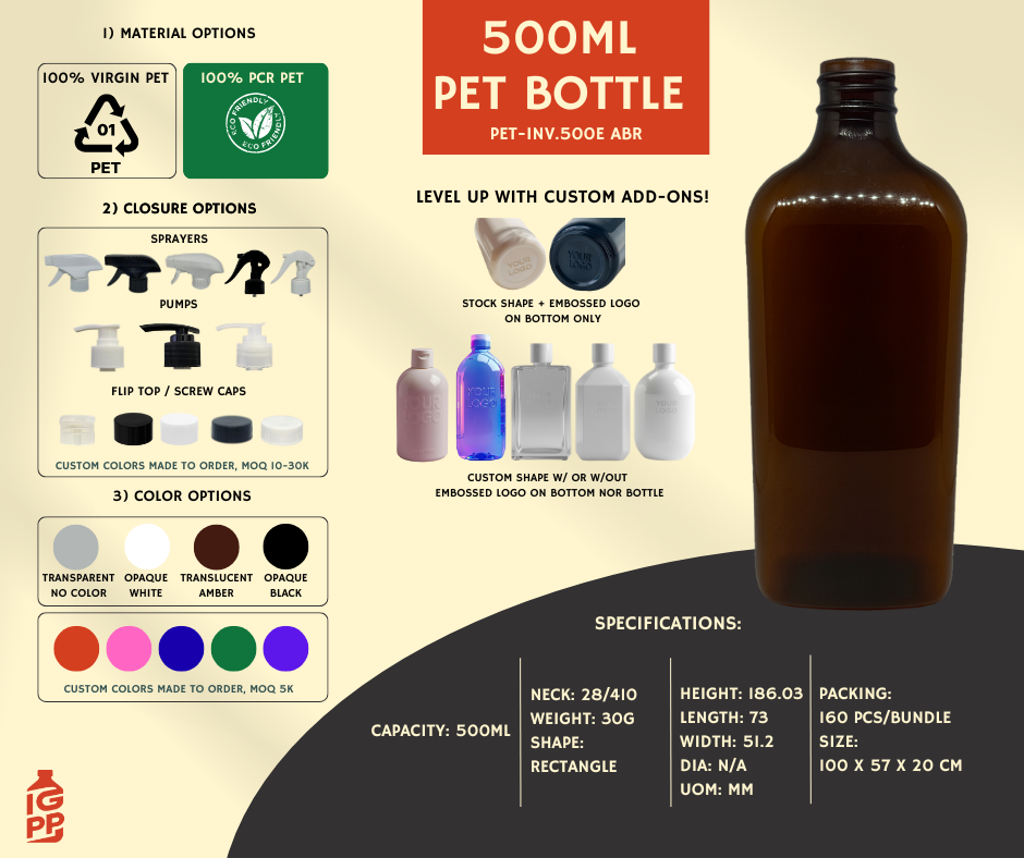 500 ML PET BOTTLE - AMBER RECTANGLE