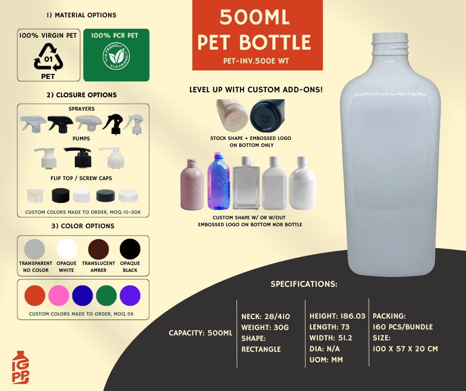 500 ML PET BOTTLE - WHITE RECTANGLE