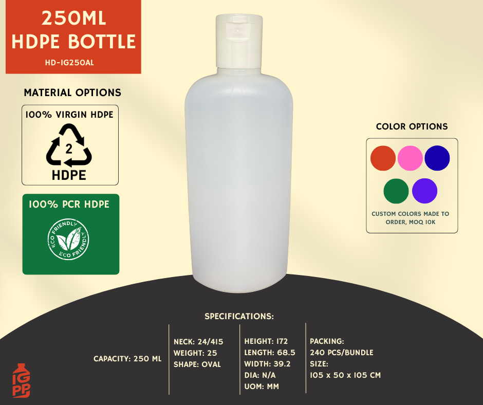 250 ML HDPE ALCOHOL BOTTLE - NATURAL OVAL