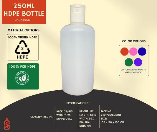250 ML HDPE ALCOHOL BOTTLE - NATURAL OVAL