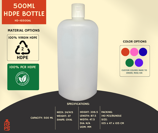 500 ML HDPE ALCOHOL BOTTLE - NATURAL OVAL