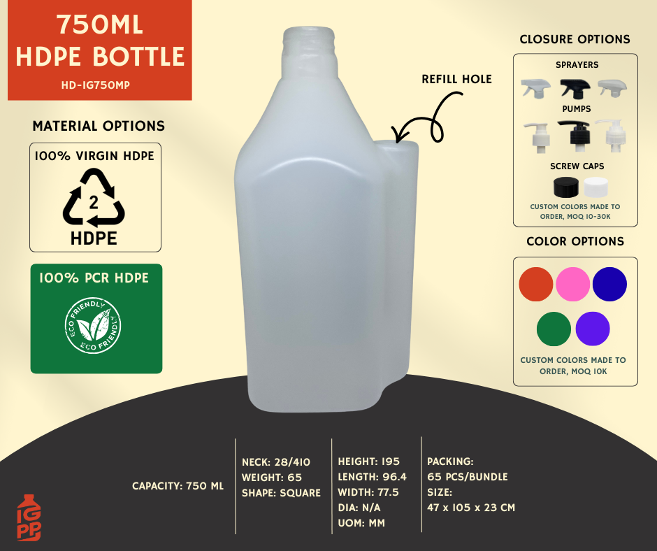 750 ML HDPE BOTTLE - NATURAL SQUARE