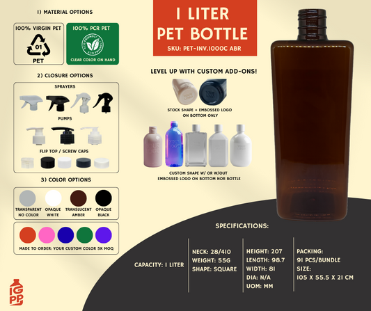 1 LITER PET BOTTLE - AMBER SQUARE