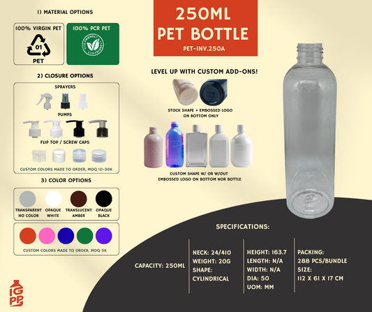 250 ML PET BOTTLE - CLEAR CYLINDRICAL