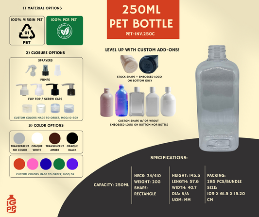 250 ML PET BOTTLE - CLEAR RECTANGLE