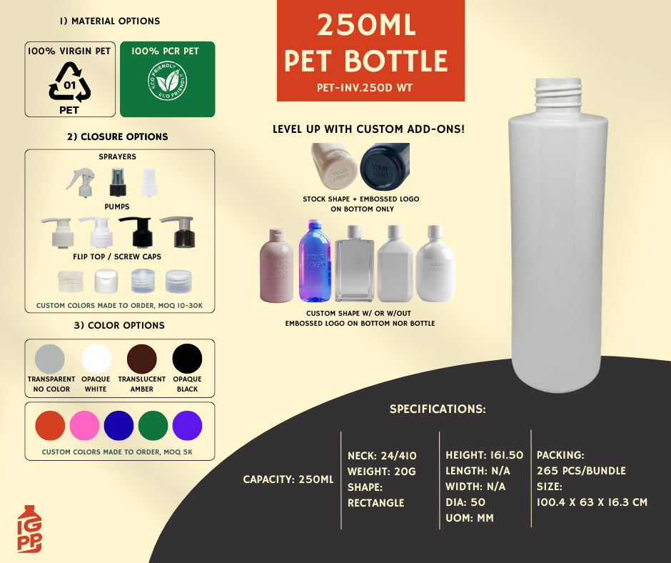 250 ML PET BOTTLE - WHITE TUBULAR