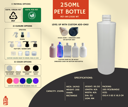 250 ML PET BOTTLE - WHITE TUBULAR