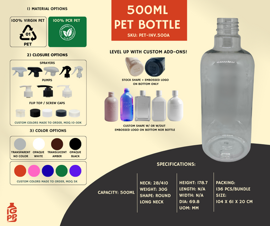 500 ML PET BOTTLE - CLEAR ROUND LONG NECK