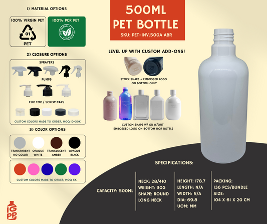 500 ML PET BOTTLE - WHITE ROUND LONG NECK