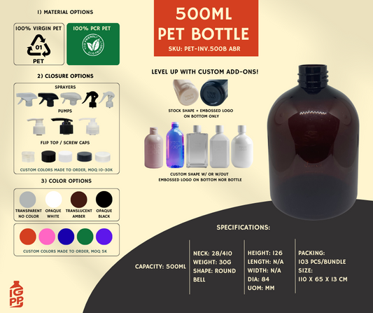 500 ML PET BOTTLE - AMBER ROUND BELL