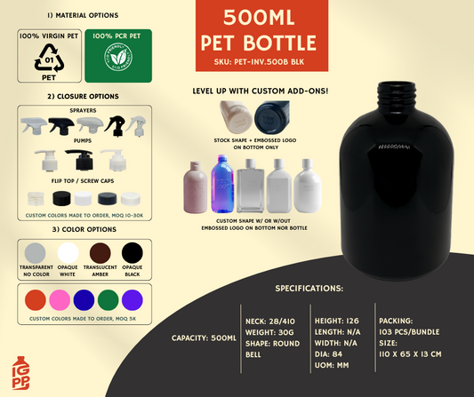 500 ML PET BOTTLE - BLACK ROUND BELL