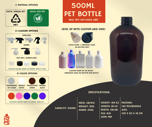 500 ML PET BOTTLE - AMBER OVAL