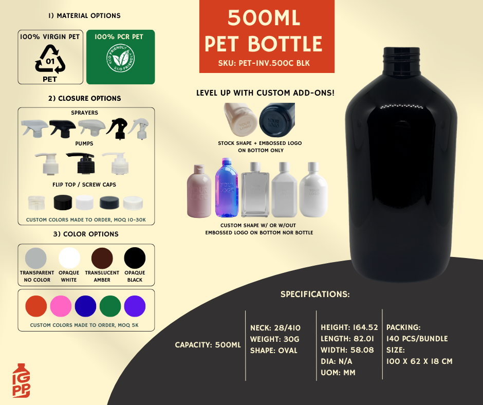 500 ML PET BOTTLE - BLACK OVAL