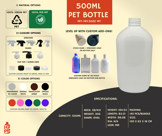 500 ML PET BOTTLE - WHITE OVAL
