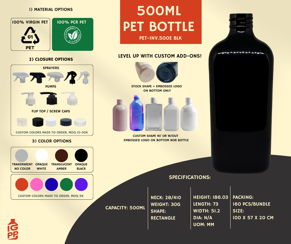 500 ML PET BOTTLE - BLACK RECTANGLE