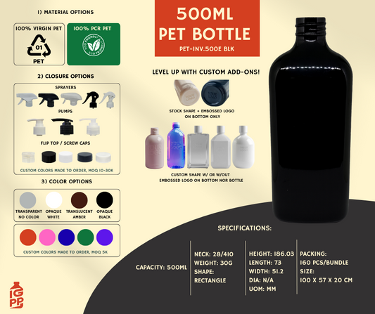 500 ML PET BOTTLE - BLACK RECTANGLE