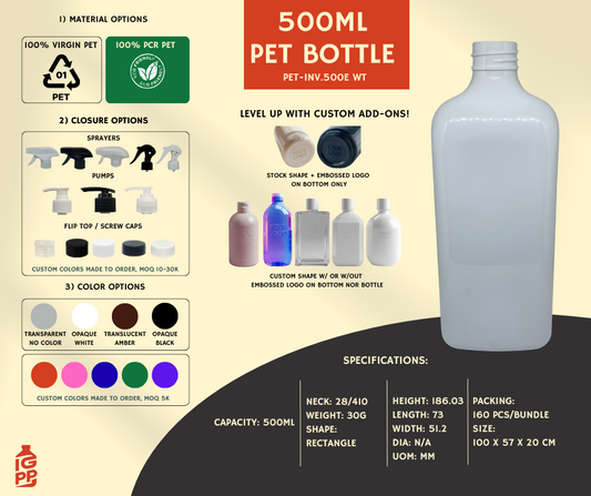 500 ML PET BOTTLE - WHITE RECTANGLE