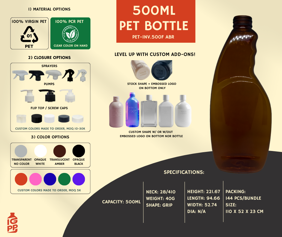 500 ML PET BOTTLE - AMBER GRIP