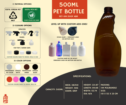 500 ML PET BOTTLE - AMBER GRIP