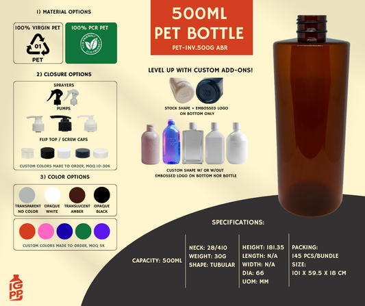 500 ML PET BOTTLE - AMBER TUBULAR