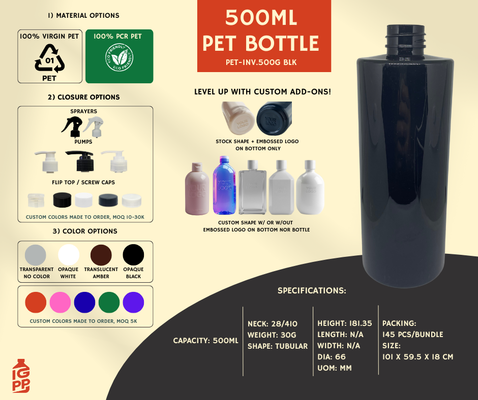 500 ML PET BOTTLE - BLACK TUBULAR