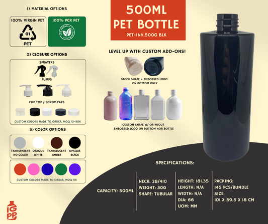 500 ML PET BOTTLE - BLACK TUBULAR