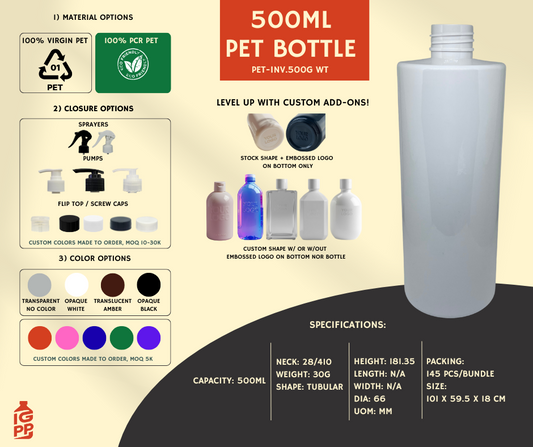 500 ML PET BOTTLE - WHITE TUBULAR