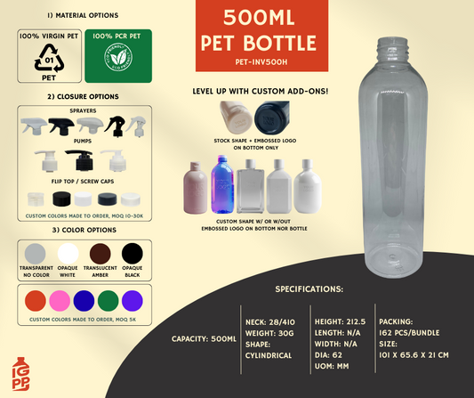500 ML PET BOTTLE - CLEAR CYLINDRICAL