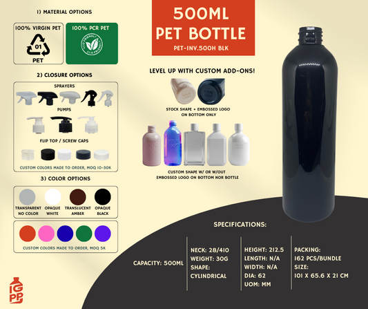 500 ML PET BOTTLE - BLACK CYLINDRICAL