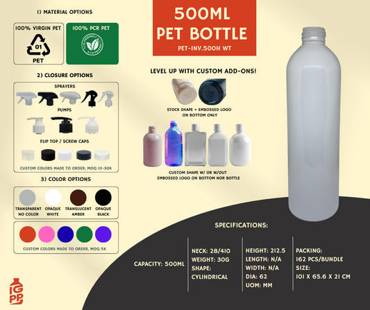 500 ML PET BOTTLE - WHITE CYLINDRICAL
